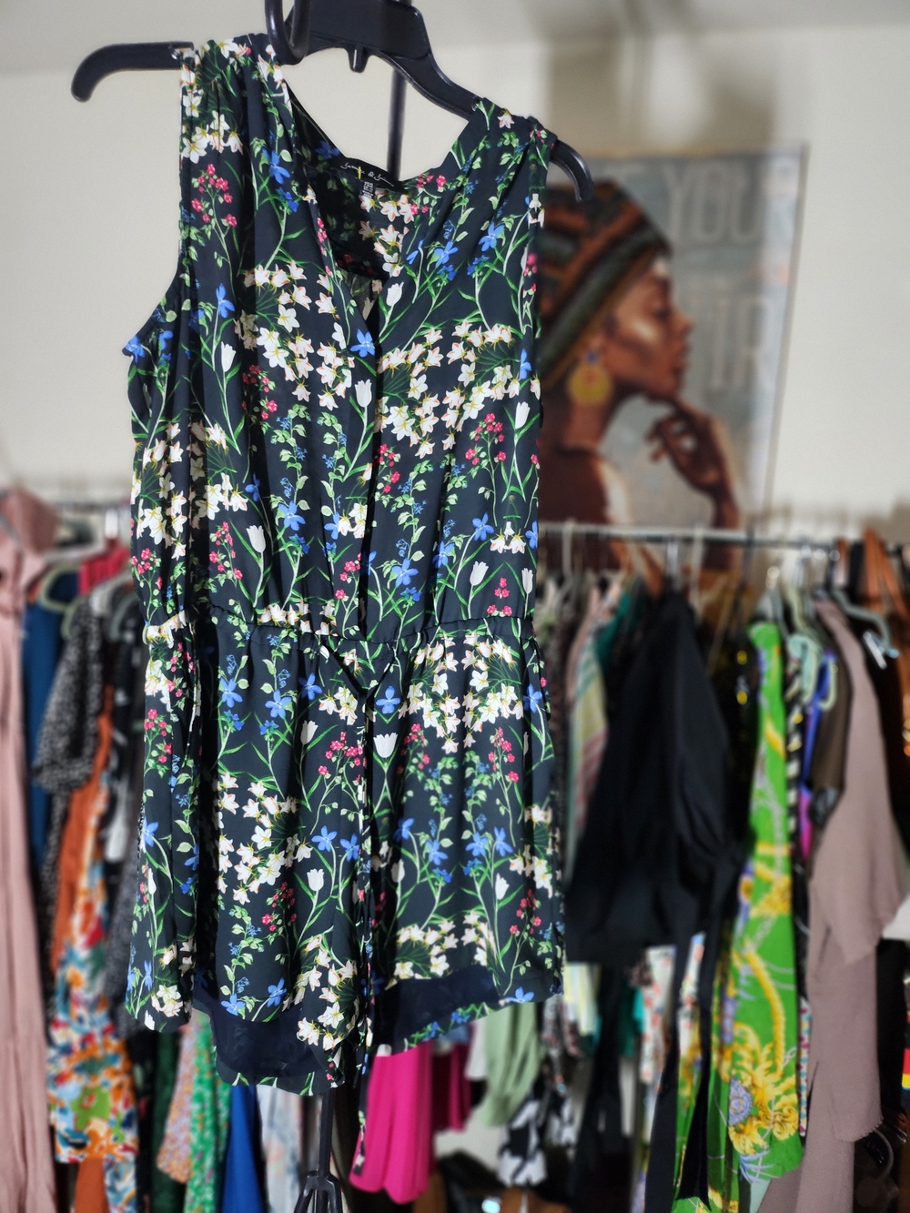 Floral Black Sleeveless Romper